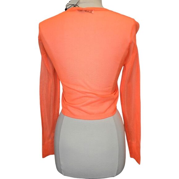 NWT Zara Women's Bright Orange Sheer Pullover Long Sleeve Top M - Picture 7 of 13